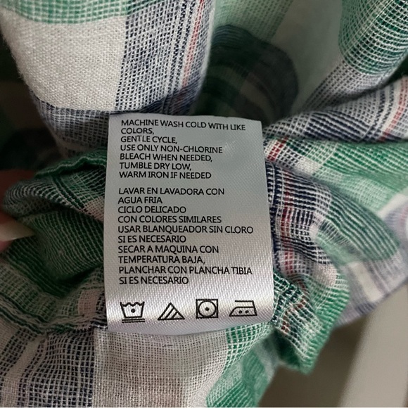 $20 SALE Plaid Button Down Shirt Weatherproof Vintge Washable Linen Blend Unisex - Picture 3 of 11